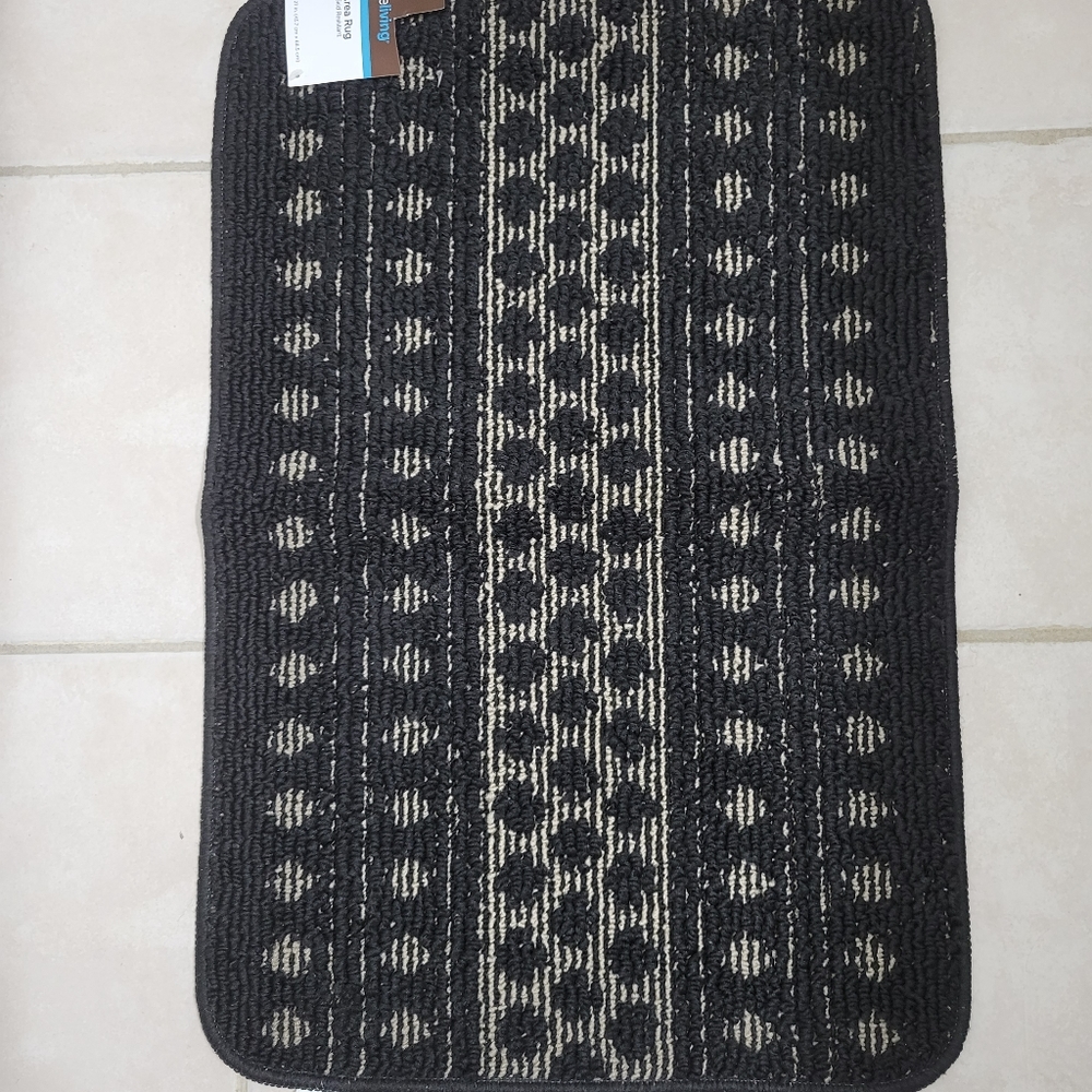 TrueLiving Area Rug, slip resistant, Black and tan polkadots, 18 x 27 inches
